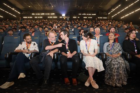 Smt Neerja Sekhar (special secretar,y Ministry of I&B, Government of India); director & cast of 'The Rooster' at the opening of 2024 IFFI in Goa